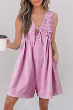 Load image into Gallery viewer, Mineral Wash Pleated Bust V Neck Sleeveless Denim Romper
