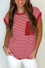 Load image into Gallery viewer, Stripe Chest Pocket Patch Round Neck Tank Top
