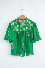 Load image into Gallery viewer, Floral Detail Tie Split Neck Short Sleeve Blouse
