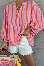 Load image into Gallery viewer, Stripe Crinkle Ruffled Sleeve Button up Loose Shirt
