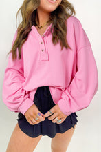 Load image into Gallery viewer, Sachet Pink Buttoned Neckline Loose Sweatshirt
