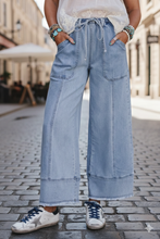 Load image into Gallery viewer, Drawstring Seam Detail Raw Hem Wide Leg Denim Pants
