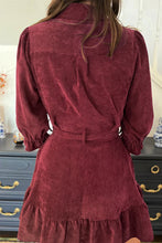 Load image into Gallery viewer, Red Dahlia Collared Buttons Front Ruffled Hem Shirt Corduroy Dress
