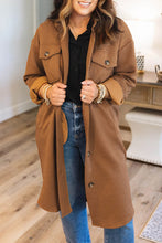 Load image into Gallery viewer, Chestnut Solid Color Textured Chest Pockets Midi Shacket
