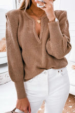 Load image into Gallery viewer, Braided Notched V Neckline Puff Sleeve Knitted Sweater
