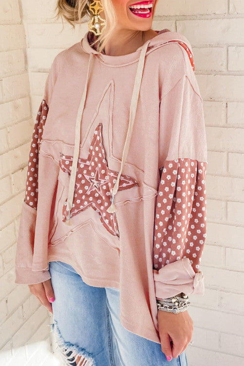 Floral Patchwork Star Drawstring Hoodie