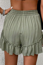 Load image into Gallery viewer, Green Textured Tie Waist Ruffle Hem Shorts
