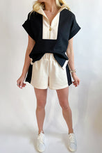 Load image into Gallery viewer, Contrast Zipped Stand Collared T Shirt and Short Set
