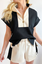 Load image into Gallery viewer, Contrast Zipped Stand Collared T Shirt and Short Set
