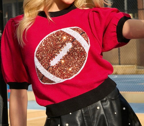 Sequin Football Puff Short Sleeve Sweater