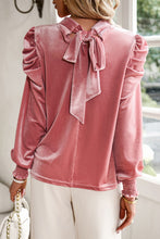Load image into Gallery viewer, Mock Neck Puff Sleeve Velvet Blouse
