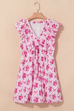 Load image into Gallery viewer, Bow Lattice Floral Print V Neck Knot Decor Mini Dress
