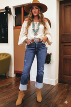 Load image into Gallery viewer, Folded Cuffs Distressed Straight High Waist Jeans
