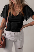 Load image into Gallery viewer, Mesh Ruffled Sleeve Slim Fit V Neck Top
