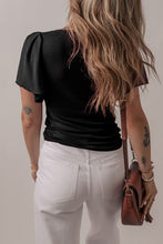 Load image into Gallery viewer, Mesh Ruffled Sleeve Slim Fit V Neck Top
