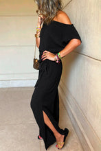 Load image into Gallery viewer, Checkered Mesh One Shoulder Short Sleeve Knotted Waist Jumpsuit
