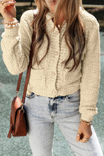 Load image into Gallery viewer, Oatmeal Pearl Button Popcorn Textured Sweater Cardigan
