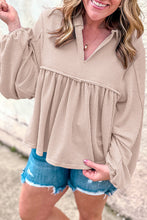 Load image into Gallery viewer, Corded Turn-down V Neck Bubble Sleeve Babydoll Blouse
