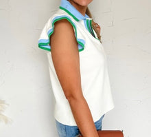 Load image into Gallery viewer, Contrast Ruffled Sleeve Collared V Neck Blouse
