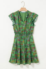 Load image into Gallery viewer, Floral Tie Split Neck Frilly Ruffle Trim Tiered Short Dress
