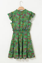 Load image into Gallery viewer, Floral Tie Split Neck Frilly Ruffle Trim Tiered Short Dress
