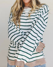 Load image into Gallery viewer, Stripe Twisted Ribbed Patchwork Drop Shoulder Round Neck Sweatshirt
