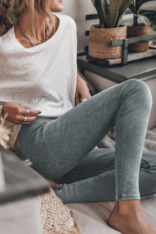 Grey Vintage Wash Ribbed Leggings