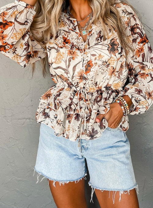 Floral Buttoned Peplum Top