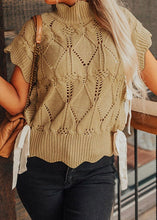 Load image into Gallery viewer, French Beige Hollowed Scalloped Trim Sweater
