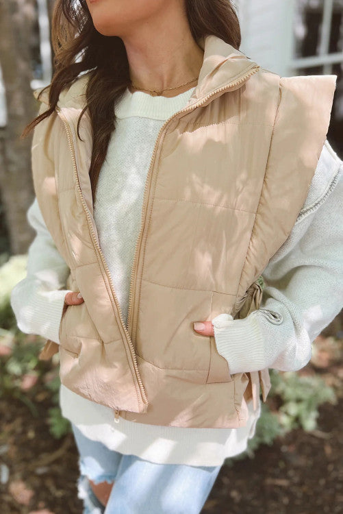 Side Knot Zip Up Puffer Vest