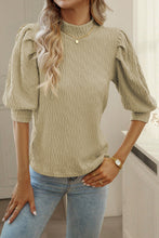 Load image into Gallery viewer, Vintage Textured Puff Sleeve Mock Neck Top
