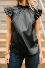 Load image into Gallery viewer, Faux Leather Frilly Ruffle Trim Blouse
