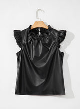 Load image into Gallery viewer, Faux Leather Frilly Ruffle Trim Blouse
