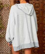 Load image into Gallery viewer, Grey Terry Cotton Button Chest Pocket Hoodie
