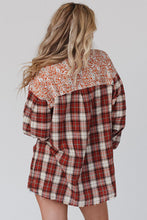 Load image into Gallery viewer, Floral Plaid Mixed Print Bishop Sleeve Patchwork Top
