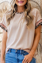 Load image into Gallery viewer, Leopard Patchwork Corded Knit Crew Neck T Shirt
