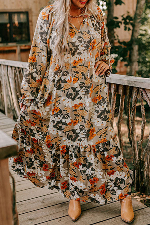 Boho Flower Print Maxi Plus Size Dress