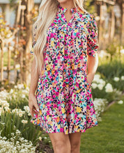 Load image into Gallery viewer, Floral Puff Short Sleeve V Neck Mini Dress
