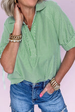 Load image into Gallery viewer, Striped Print Collared Split Neck Half Sleeve Blouse
