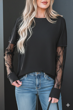 Load image into Gallery viewer, Bow Textured Patchwork Long Sleeve Tee
