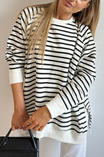 Load image into Gallery viewer, Stripe Raglan Sleeve Side Slits Loose Sweatshirt
