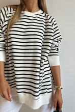 Load image into Gallery viewer, Stripe Raglan Sleeve Side Slits Loose Sweatshirt
