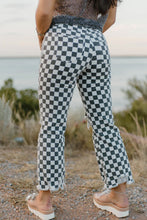 Load image into Gallery viewer, Checkered Print Distressed Raw Edge Cropped Jeans
