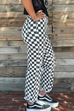 Load image into Gallery viewer, Checkered Print Distressed Raw Edge Cropped Jeans
