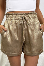 Load image into Gallery viewer, Metallic Luster Tie Elastic Waist Cuffed Hem Shorts

