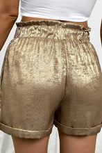 Load image into Gallery viewer, Metallic Luster Tie Elastic Waist Cuffed Hem Shorts
