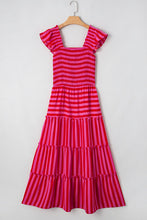 Load image into Gallery viewer, Stripe Flutter Sleeve Smocked Bodice Tiered Maxi Dress
