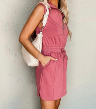 Load image into Gallery viewer, Zipped Collar Sleeveless Drawstring Waist Mini Dress
