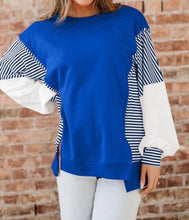 Load image into Gallery viewer, Striped Patchwork Sleeve Colorblock Sweatshirt
