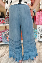 Load image into Gallery viewer, Ruffled Hem Wide Leg Chambray Pants

